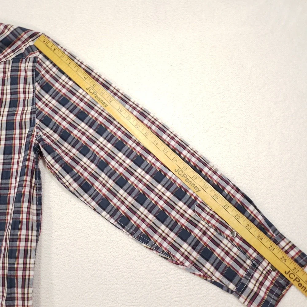 Levi's Pearl Snap Shirt Mens XXL Navy Red Plaid Western Modern Fit Shoulder Yoke